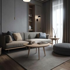 Living room . Interior with house background. Modern interior design. 3D Render