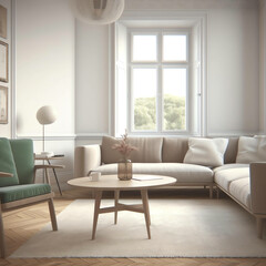 Living room . Interior with house background. Modern interior design. 3D Render