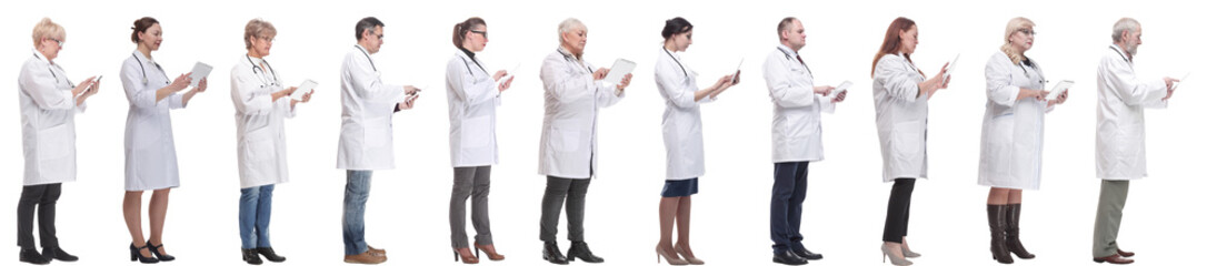 group of doctors with clipboard isolated on white