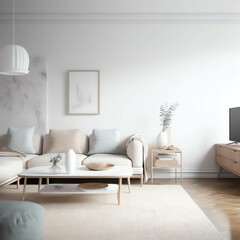 Living room . Interior with house background. Modern interior design.  minimalist white theme design background 3D Render