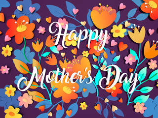 Mother's Day celebration greeting card on purple background with floral design and  and Happy Mother's Day text.  - obrazy, fototapety, plakaty