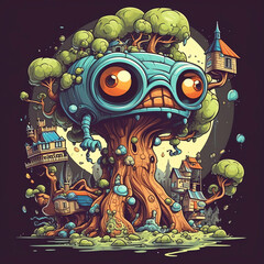 tree monster, wearing cyberpunk glasses, wallpaper and background