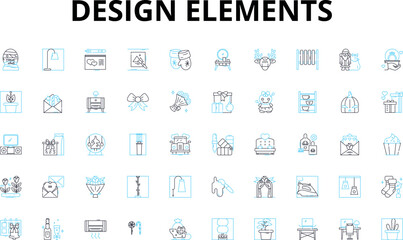 Design elements linear icons set. Color, Typography, Layout, Shape, Texture, Composition, Contrast vector symbols and line concept signs. Balance,Unity,Harmony illustration