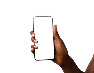 Modern Communication: Photo of Black Woman Holding a Smartphone in Isolated Space