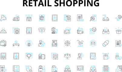 Retail shopping linear icons set. Bargain, Discount, Fashion, Trendy, Convenience, Specialty, Variety vector symbols and line concept signs. Luxury,Convenience,Homeware illustration