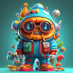 Stylish Creature: 3D Render Monster Flaunts Hoodie and Glasses in Wallpaper and Background