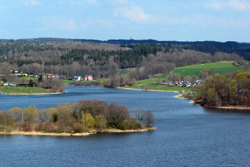 Fototapeta premium The Poehl dam on river Trieb near the town of Plauen in the Vogtland district of Saxony, Germany. It is often referred to as the Vogtland Sea