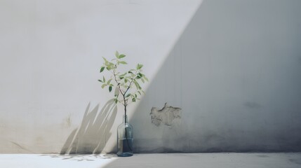 Business concept, breaking through a green sprout isolated against the background of a concrete wall