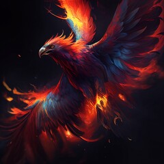 Generative AI illustration of a fiery phoenix.