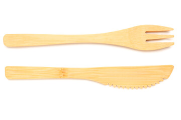 Wooden cutlery isolated on white background