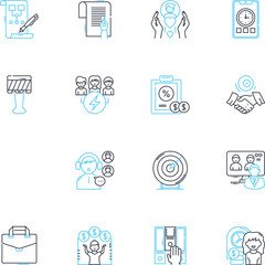 Video conferencing linear icons set. Remote, Virtual, Collaboration, Communication, Convergence, Connectivity, Telepresence line vector and concept signs. Online,Web-based,Interaction outline