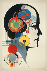 Human mind, Bauhaus style background, trendy 20s geometric design poster design, AI generative digital art.