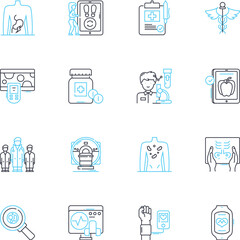 Fitness linear icons set. Muscles, Cardio, Endurance, Strength, Agility, Stamina, Flexibility line vector and concept signs. Mobility,Power,Core outline illustrations