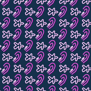 Seamless color pattern of linear doodle squiggles. The style of the 90s. Bright abstract design for background, banner, poster of various shapes. Vector illustration.