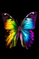 Color butterfly , isolated on black background.Generative AI Image