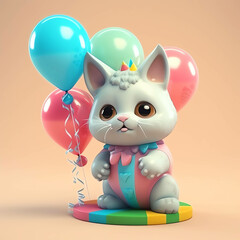 happy birthday adorable and cute colorful 3D cat character design illustration and wallpaper background 