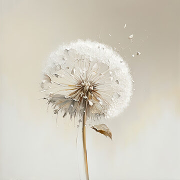 Luxury floral oil painting. Gold dandelion on white background. Generative AI