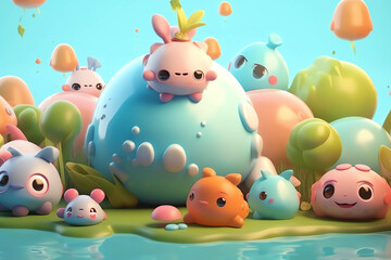 adorable and cute colorful 3D animal character design illustration and wallpaper background 