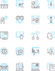 E-learning tutorials linear icons set. Online, Course, Instruction, Lesson, Class, Lecture, Tutorial line vector and concept signs. Learning,Education,Skill outline illustrations