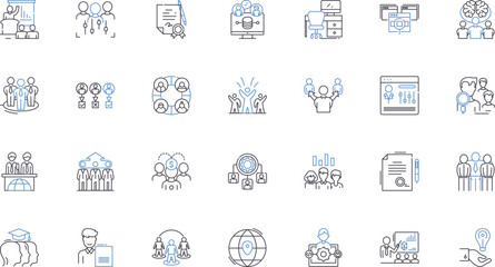 Volunteer roster line icons collection. Schedule, Availability, Shifts, Volunteer, Roster, Sign-up, Organize vector and linear illustration. Events,Calendar,Roles outline signs set