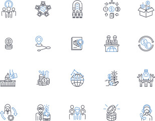 Liberalization line icons collection. Deregulation, Free-market, Privatization, Competition, Restructuring, Reform, Openness vector and linear illustration. Globalization,Marketization,Democratization
