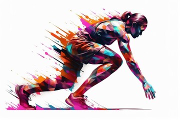 Female athlete abstract digital illustration over white background. Generative AI