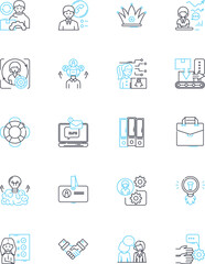 Resource management linear icons set. Allocation, Optimization, Distribution, Efficiency, Planning, Utilization, Scheduling line vector and concept signs. Capacity,Prioritization,Integration outline