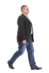 picture of a young business man walking forward on white background