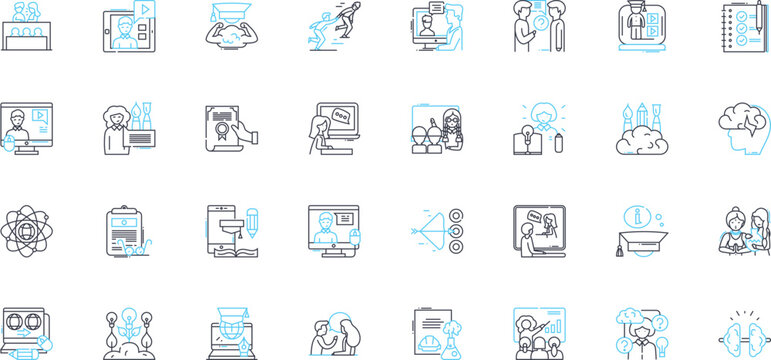 Instruction linear icons set. Guidelines, Directions, Commands, Tutorial, Explanation, Coaching, Lectures line vector and concept signs. Demonstration,Counselling,Leadership outline illustrations