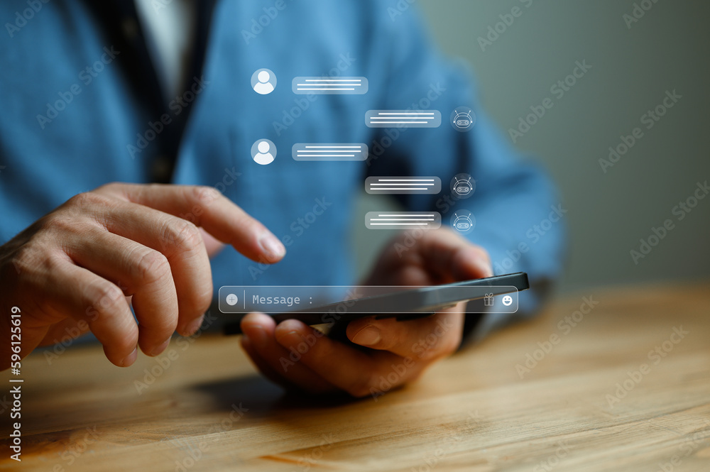 Aufkleber technology and people concept man use ai chat to help work, ai learning, artificial intelligence. bu