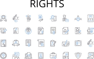 Rights line icons collection. Freedoms, Liberties, Entitlements, Privileges, Claims, Authorities, Autonomy vector and linear illustration. Permission,Empowerment,Advantages outline signs set