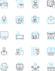 Skill-building linear icons set. Development, Mastery, Competence, Expertise, Growth, Practice, Learning line vector and concept signs. Refinement,Training,Proficiency outline illustrations