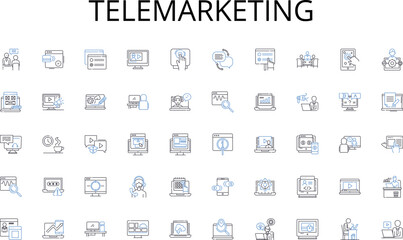 Telemarketing line icons collection. Disruptive, Profit, Innovation, Scalable, Sustainability, Efficiency, Revenue vector and linear illustration. Flexibility,Dynamic,Cost-effective outline signs set