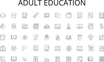 adult education line icons collection. Neural nerks, Algorithms, Analytics, Automation, Big data, Clustering, Decision trees vector and linear illustration. Deep learning,Dimensionality reduction