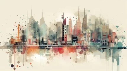 Wall murals Watercolor painting skyscraper Watercolor cityscape background