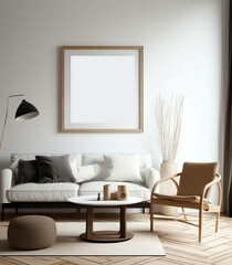 A Contemporary Twist, Scandinavian Minimalism in a 3D Living Room Interior,with frame mockup