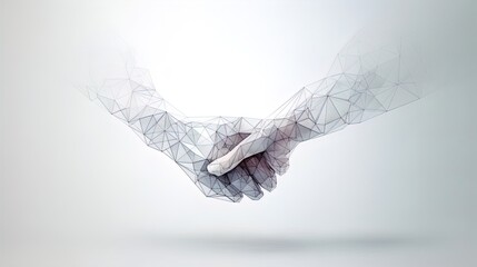Minimalist Handshake Transforming into Polygonal Triangles on a White Background in 8K created with generative ai technology - obrazy, fototapety, plakaty
