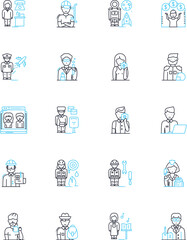 Joint ventures linear icons set. Collaboration , Partnerships , Relationships , Synergy , Alliances , Teamwork , Nerking line vector and concept signs. Integration ,Cooperation ,Mergers outline