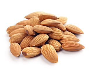 A pile of almonds on a white background