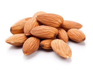 A pile of almonds on a white background