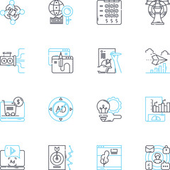 Social media linear icons set. Nerking, Engagement, Sharing, Viral, Reach, Influence, Likes line vector and concept signs. Comments,Hashtags,Platforms outline illustrations