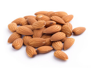 A pile of almonds on a white background