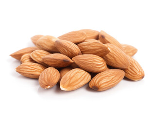 A pile of almonds on a white background