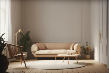 Fototapeta na wymiar Interior Modern and Minimalist Scandinavian Natural Style, Transform Your Living Room with Simple, Elegant Decor, generative ai