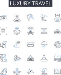 Luxury travel line icons collection. High-end travel, Elite travel, Premium travel, Deluxe travel, Lavish travel, Extravagant travel, Five-star travel vector and linear illustration. Exclusive travel