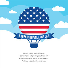 America Independence Day vector Illustration with an air balloon. Happy American Independence Day.