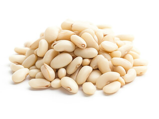 A pile of pine nuts on a white background.