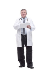 competent doctor with clipboard. isolated on a white background.