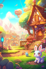 Obraz na płótnie Canvas adorable and cute Creative Cartoon Fantasy and adorable and cute character Artistic and Playful Designs in a Colorful Village - Generative AI