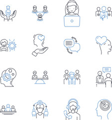 Research and investigation line icons collection. Inquiry, Exploration, Analysis, Investigation, Study, Experiment, Fact-finding vector and linear illustration. Inspection,Research,Assessment outline